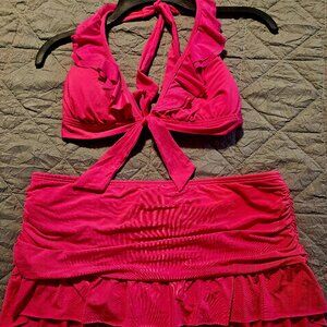 Kenneth Cole Reaction Barbiecore ruffle pink bikini